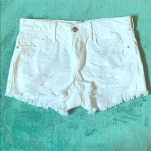 White High Rise Destroyed Jean Shorts